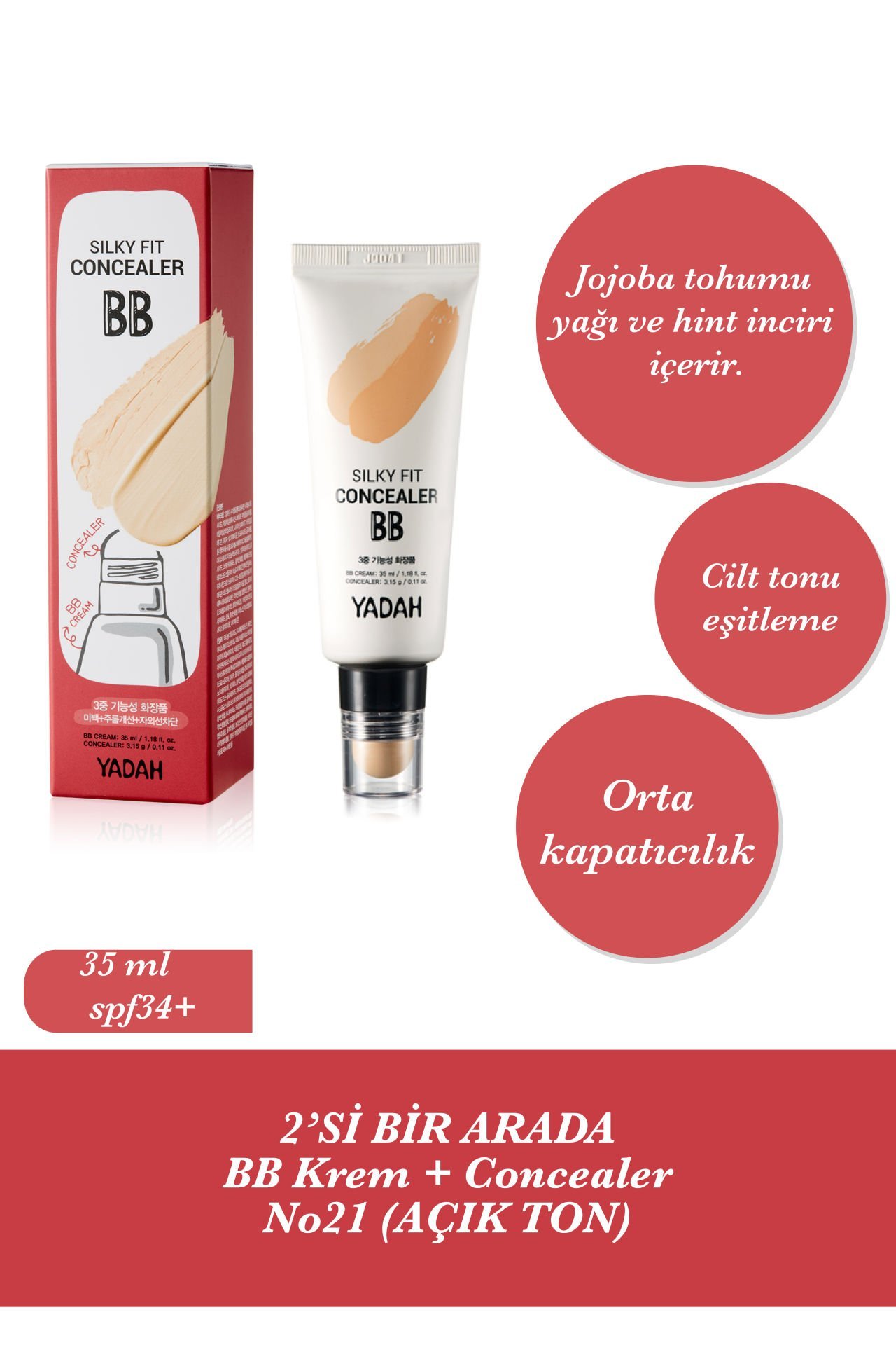 İpeksi Dokuda 2'si bir arada Bb Krem + Concealer - No.21 (Beyaz Ten)